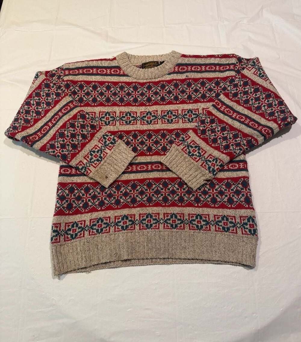 Vintage Eddie Bauer Wool Blend Fair Isle Patterned Crewneck Sweater